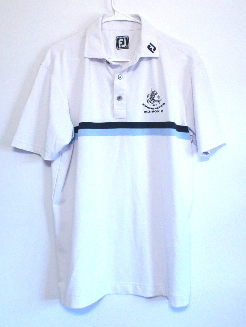 FootJoy FJ Athletic Fit Golf Polo Men’s Large White Stripe Race Brook CC Perform